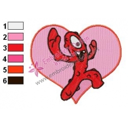 Red Muno with Heart Yo Gabba Gabba Embroidery Design